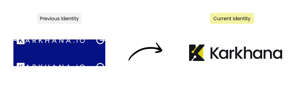 Brand identity evolution: Previous Identity — Karkhana.io; Current Identity — Karkhana